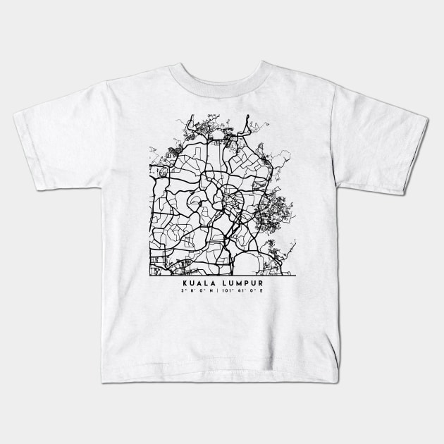 KUALA LUMPUR MALAYSIA BLACK CITY STREET MAP ART Kids T-Shirt by deificusArt